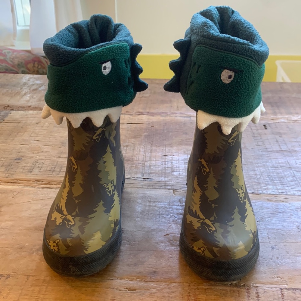Hatley Boys rain boots w/ Joules rain boot socks.